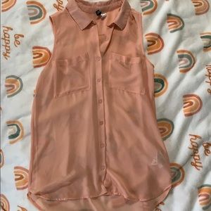 Sheer Sleeveless Button Down Blouse